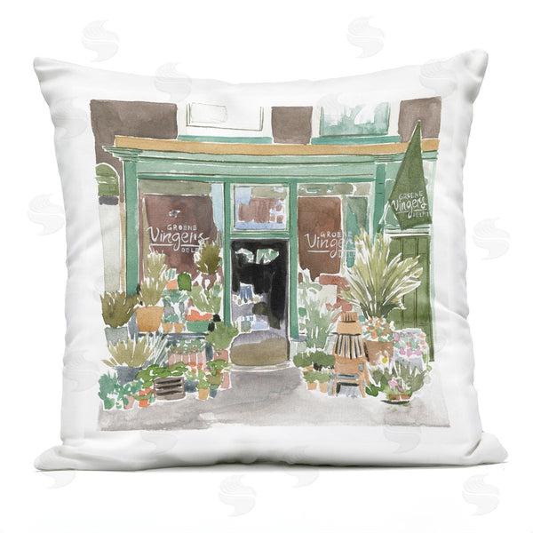 Stupell Industries Melissa Wang | French Town Flower Shop Botanical Storefront Printed Throw Pillow