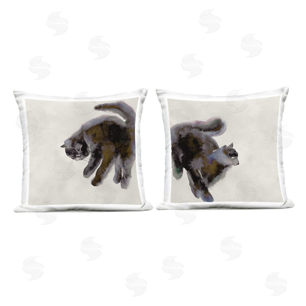 Stupell Industries Melissa Wang | Fuzzy Black Cats On Beige Printed Throw Pillow Set