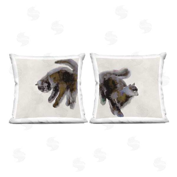 stupell industries Melissa Wang | Fuzzy Black Cats on Beige Printed Throw Pillow Set