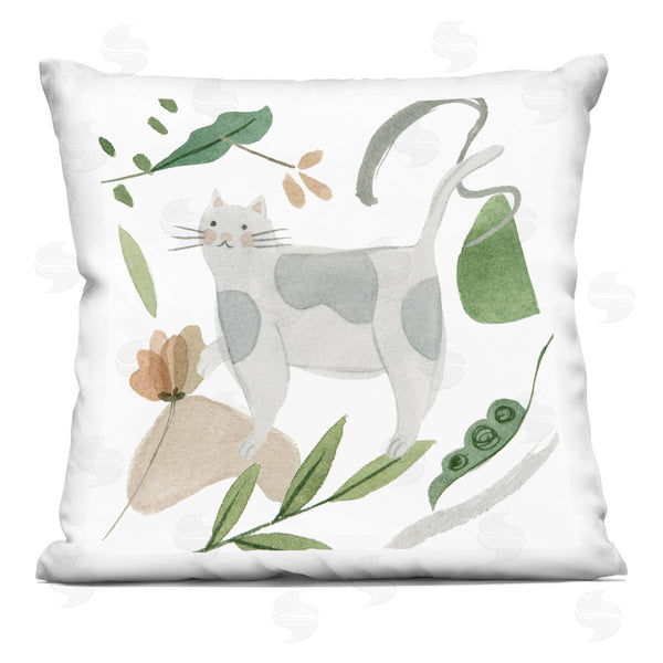 stupell industries Melissa Wang | Gray Cat Mixed Botanical Herb Leaves Printed Throw Pillow