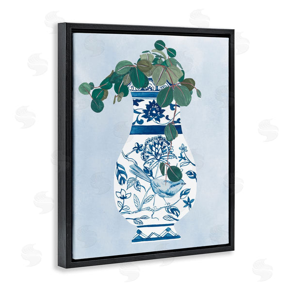 Stupell Industries Melissa Wang | Green Vine Plant Ornate Blue Bird Vase Wall Art