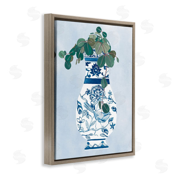 Stupell Industries Melissa Wang | Green Vine Plant Ornate Blue Bird Vase Wall Art