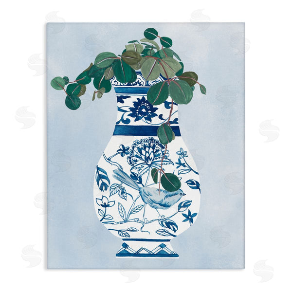 stupell industries Melissa Wang | Green Vine Plant Ornate Blue Bird Vase Wall Art