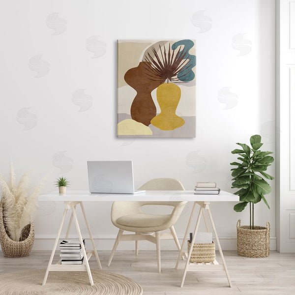 Stupell Industries Melissa Wang | Groovy Decorated Vases Brown Yellow Potted Palm Plant Wall Art
