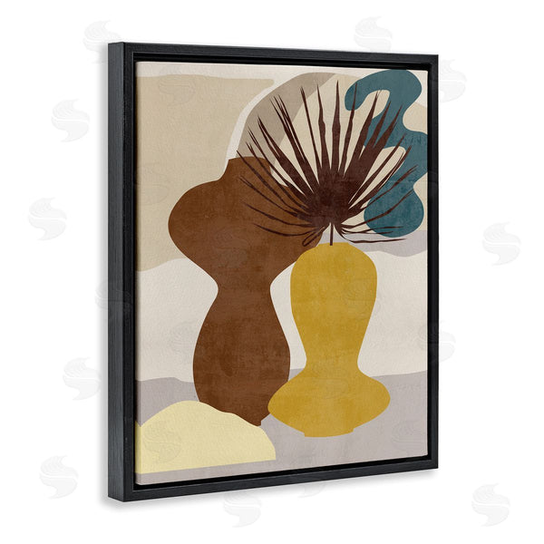Stupell Industries Melissa Wang | Groovy Decorated Vases Brown Yellow Potted Palm Plant Wall Art