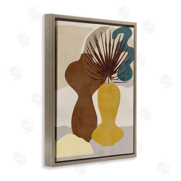 Stupell Industries Melissa Wang | Groovy Decorated Vases Brown Yellow Potted Palm Plant Wall Art