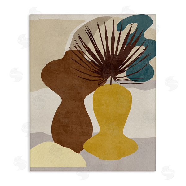stupell industries Melissa Wang | Groovy Decorated Vases Brown Yellow Potted Palm Plant Wall Art