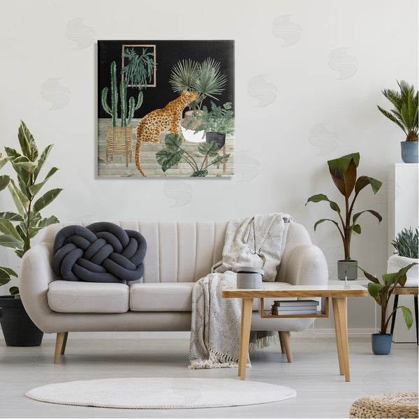 Stupell Industries Melissa Wang | Leopard Among Various Plants Cactus Planked Floor Wall Art