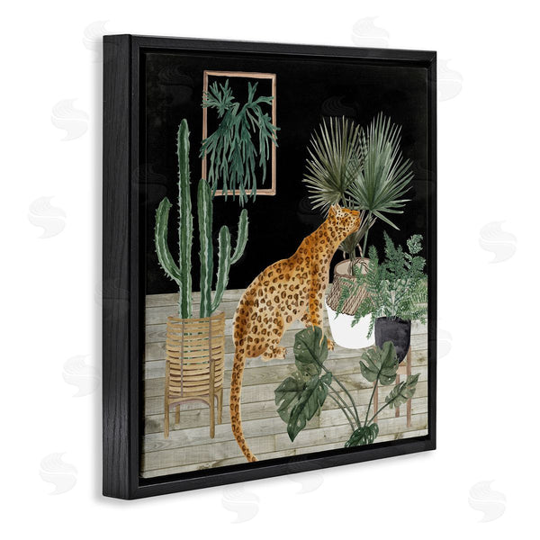 Stupell Industries Melissa Wang | Leopard Among Various Plants Cactus Planked Floor Wall Art