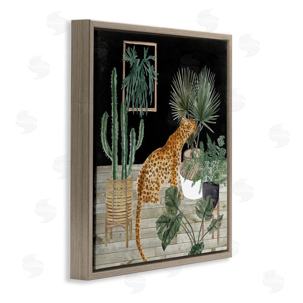 Stupell Industries Melissa Wang | Leopard Among Various Plants Cactus Planked Floor Wall Art