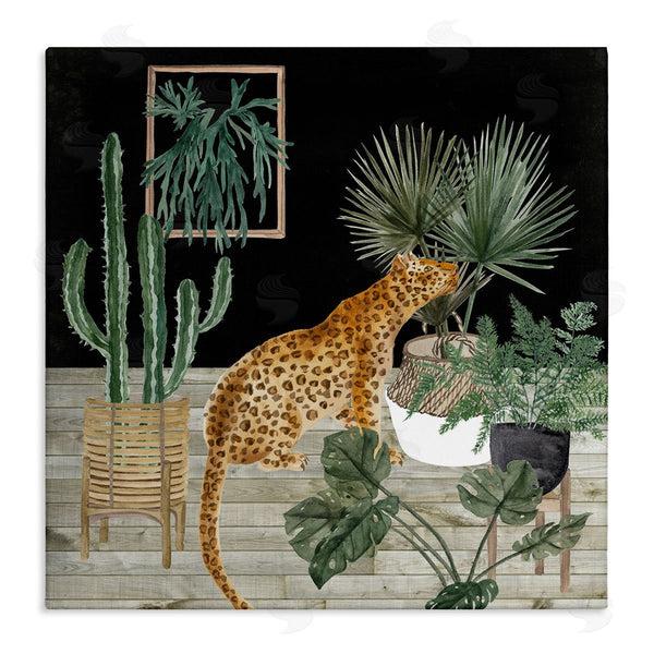 stupell industries Melissa Wang | Leopard Among Various Plants Cactus Planked Floor Wall Art