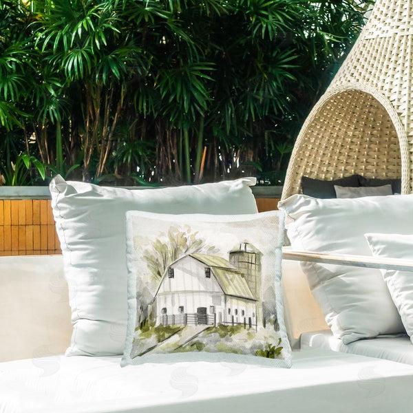 Stupell Industries Melissa Wang | Neutral Farmhouse Barn Printed Throw Pillow