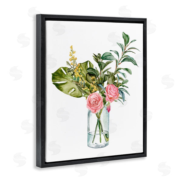Stupell Industries Melissa Wang | Pink Rose Flowers Monstera Leaves Watercolor Still Life Wall Art