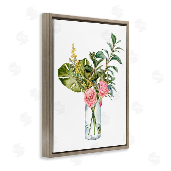 Stupell Industries Melissa Wang | Pink Rose Flowers Monstera Leaves Watercolor Still Life Wall Art