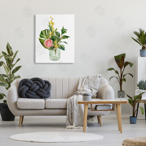 Stupell Industries Melissa Wang | Pink Rose Yellow Botanical Bouquet Glass Jar Watercolor Wall Art