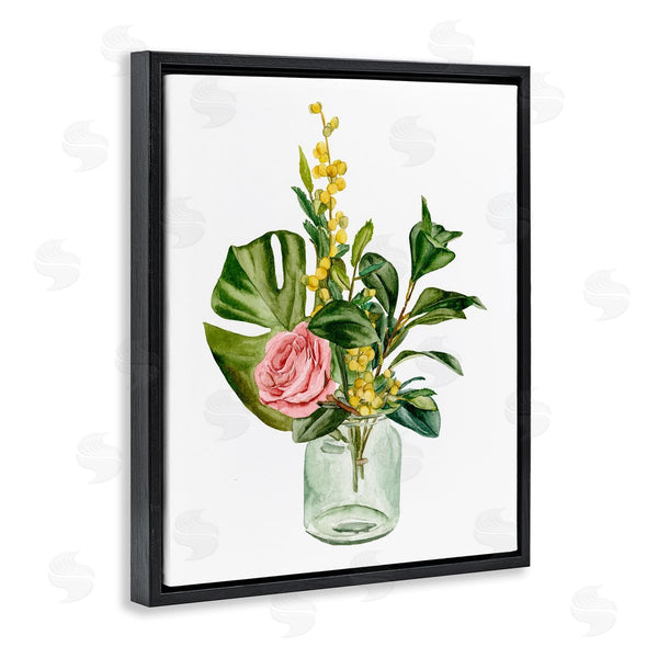 Stupell Industries Melissa Wang | Pink Rose Yellow Botanical Bouquet Glass Jar Watercolor Wall Art