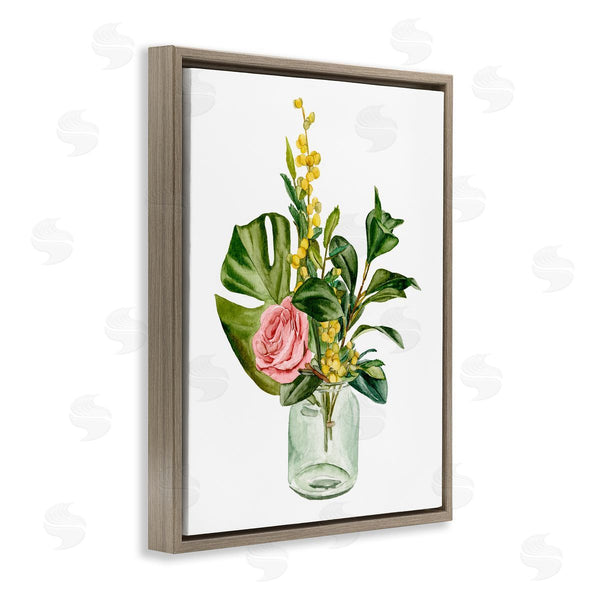 Stupell Industries Melissa Wang | Pink Rose Yellow Botanical Bouquet Glass Jar Watercolor Wall Art
