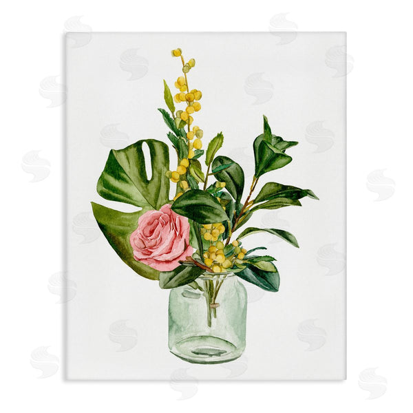 stupell industries Melissa Wang | Pink Rose Yellow Botanical Bouquet Glass Jar Watercolor Wall Art