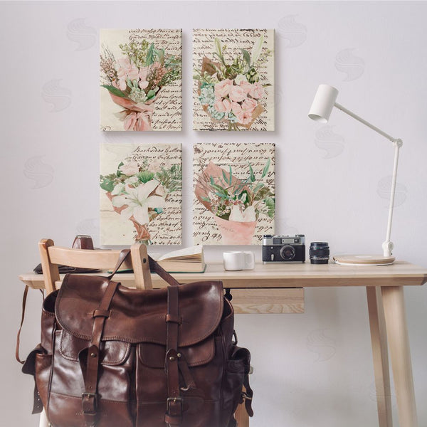 Stupell Industries Melissa Wang | Quaint Pink Flowers Vintage Brown Script Wall Art