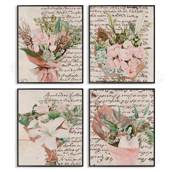 Stupell Industries Melissa Wang | Quaint Pink Flowers Vintage Brown Script Wall Art