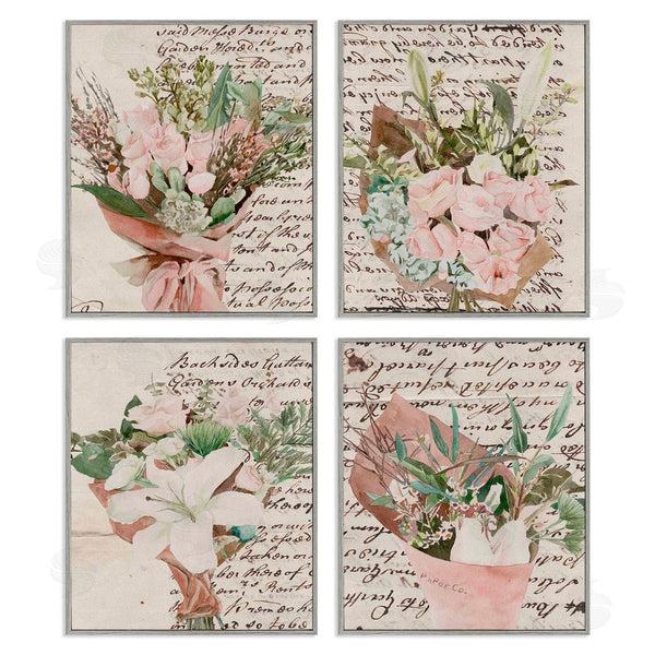Stupell Industries Melissa Wang | Quaint Pink Flowers Vintage Brown Script Wall Art