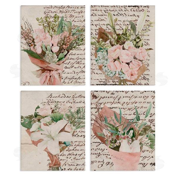stupell industries Melissa Wang | Quaint Pink Flowers Vintage Brown Script Wall Art