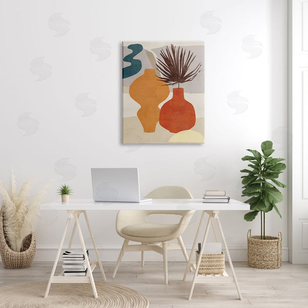 Stupell Industries Melissa Wang | Retro Decorated Vases Earth Tones Abstract Pottery Wall Art