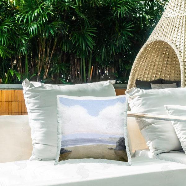 Stupell Industries Melissa Wang | Soft Clouds Over Beach Printed Throw Pillow