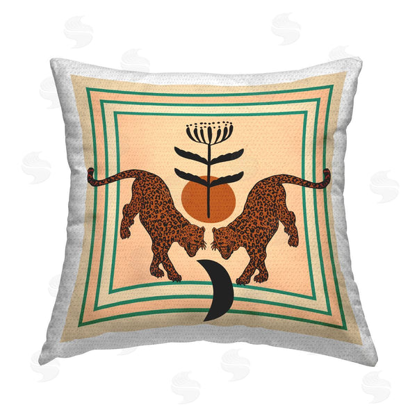 Stupell Industries Melissa Wang | Symmetrical Tropical Leopards Printed Throw Pillow