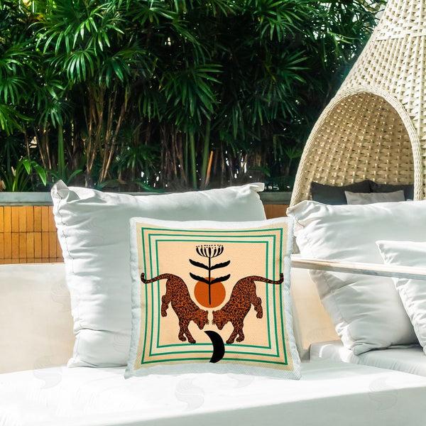 Stupell Industries Melissa Wang | Symmetrical Tropical Leopards Printed Throw Pillow