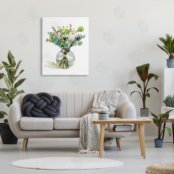 Stupell Industries Melissa Wang | Watercolor Foliage Bouquet Soft White Floral Glass Jar Wall Art