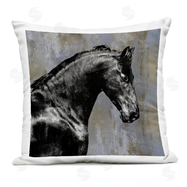 Stupell Industries Melonie Miller | Majestic Black Stallion Horse Wildlife Portrait Printed Throw Pillow