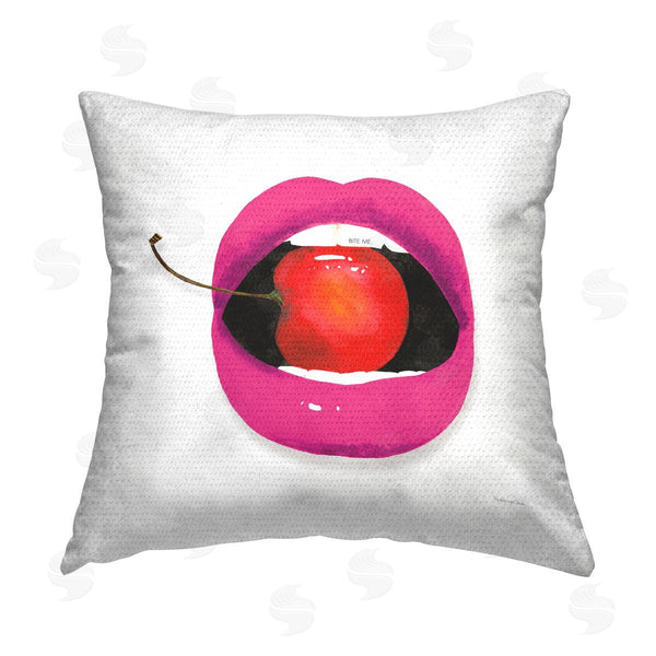 Stupell Industries Mercedes Lopez Charro | Bite Me Lips Biting Cherry Printed Throw Pillow