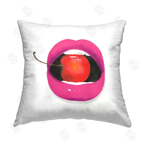 stupell industries Mercedes Lopez Charro | Bite Me Lips Biting Cherry Printed Throw Pillow