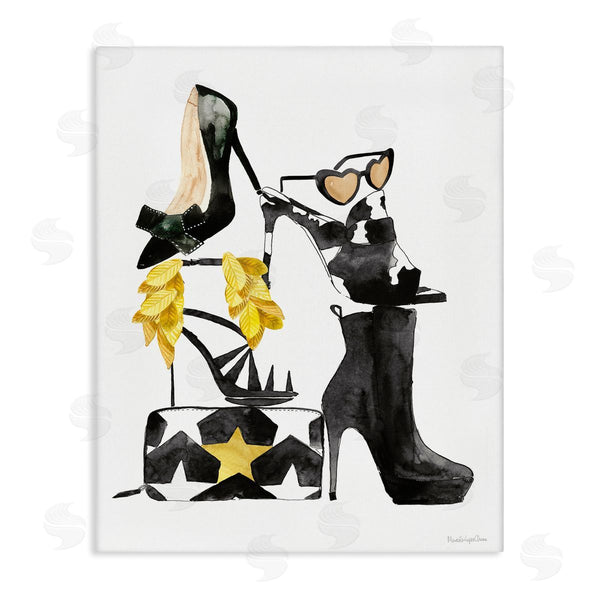 stupell industries Mercedes Lopez Charro | Chic Fashion Accessory Arrangement Stacked Glam Shoes Wall Art