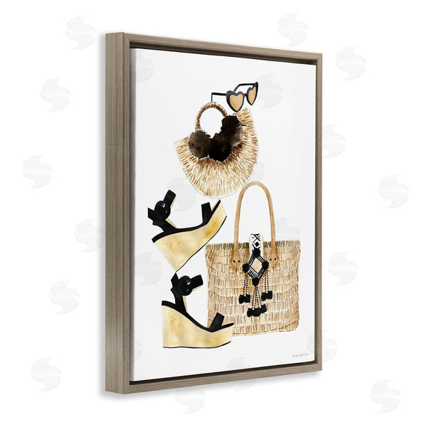 Stupell Industries Mercedes Lopez Charro | Fashion Accessory Arrangement Wicker Bags And Wedges Wall Art