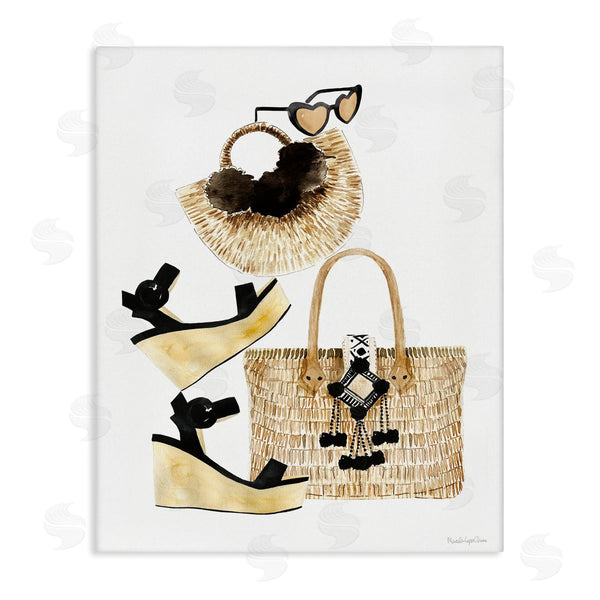 stupell industries Mercedes Lopez Charro | Fashion Accessory Arrangement Wicker Bags and Wedges Wall Art