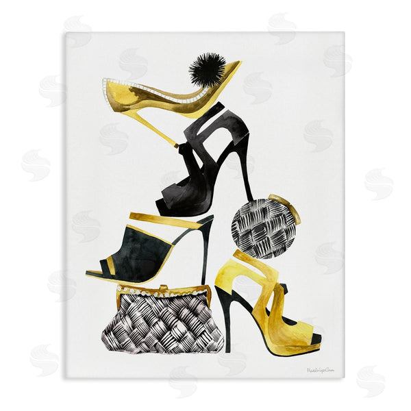 stupell industries Mercedes Lopez Charro | Glam Fashion Accessories Stacked Shoes and Purses Wall Art