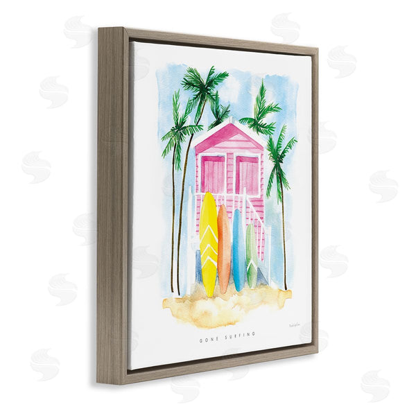 Stupell Industries Mercedes Lopez Charro | Gone Surfing Tropical Phrase Pink Beach House Wall Art