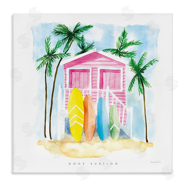 stupell industries Mercedes Lopez Charro | Gone Surfing Tropical Phrase Pink Beach House Wall Art