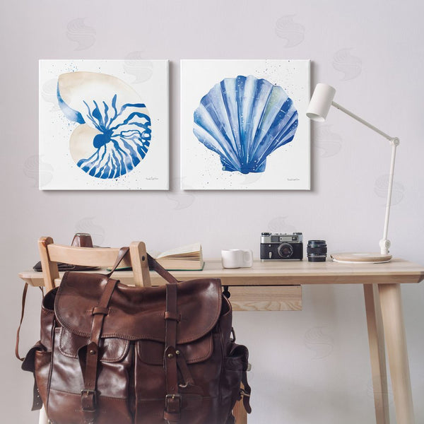 Stupell Industries Mercedes Lopez Charro | Serene Blue Seashell Clam Simple Design Wall Art