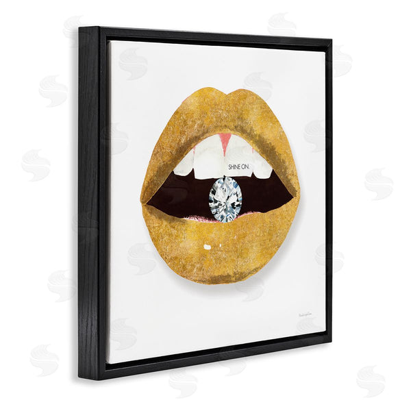 Stupell Industries Mercedes Lopez Charro | Shine On Sentiment Gold Lips Glam Diamond Bite Wall Art