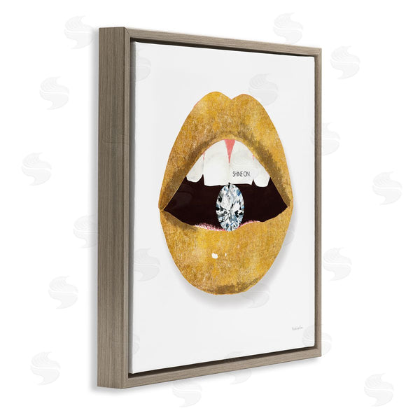 Stupell Industries Mercedes Lopez Charro | Shine On Sentiment Gold Lips Glam Diamond Bite Wall Art
