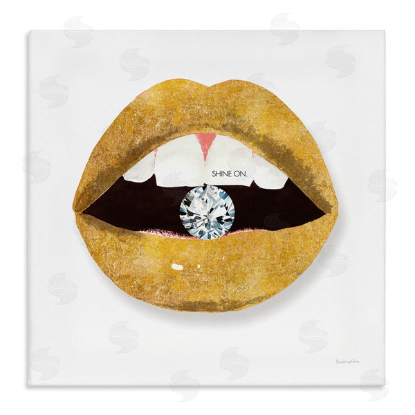 stupell industries Mercedes Lopez Charro | Shine On Sentiment Gold Lips Glam Diamond Bite Wall Art