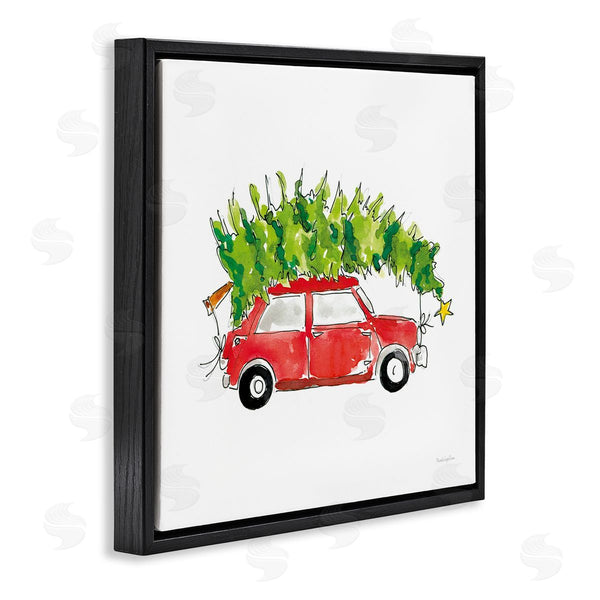Stupell Industries Mercedes Lopez Charro | Vintage Red Car Oversized Christmas Tree Watercolor Wall Art
