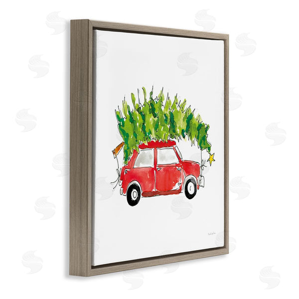 Stupell Industries Mercedes Lopez Charro | Vintage Red Car Oversized Christmas Tree Watercolor Wall Art