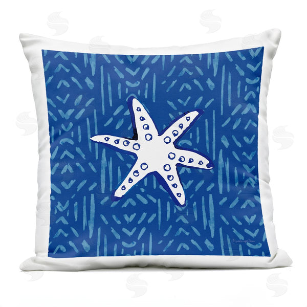 Stupell Industries Mercedes Lopez Charro | White Starfish Over Blue Printed Throw Pillow