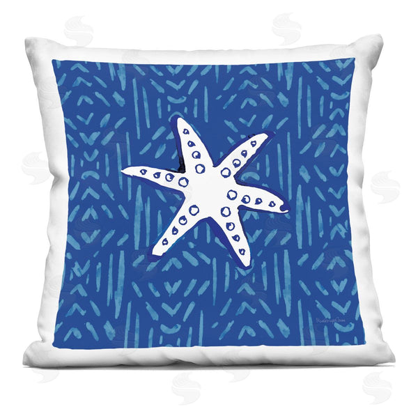 stupell industries Mercedes Lopez Charro | White Starfish over Blue Printed Throw Pillow