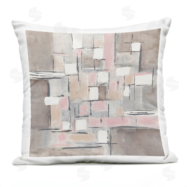 Stupell Industries Merri Pattinian | Pink Brown Patchwork Abstract Geometric Grid Printed Throw Pillow