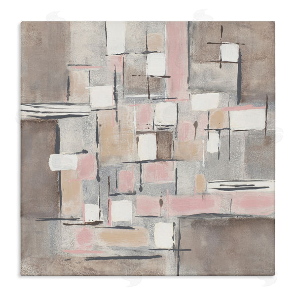 stupell industries Merri Pattinian | Pink Brown Patchwork Abstract Geometric Grid